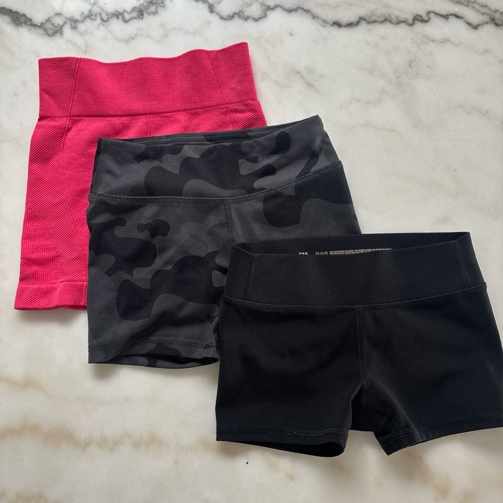 All in Motion XS (4-5) shorts Black, camo, pink Athletic/biker Shorts